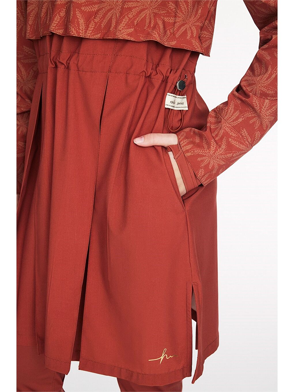 Bej Vaha Koleksiyonu Palmiye Desenli Kiremit Renk 5 Parça Tam Tesettür Mayo Takımı 6028-8