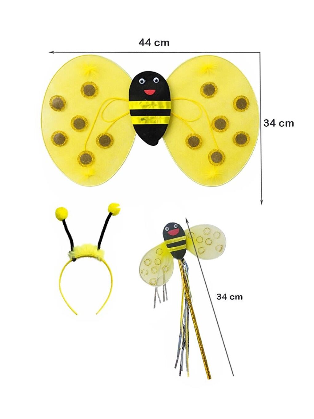 Sarı Çocuk Arı Kostüm Aksesuar Seti - Kanat + Taç + Asa-1