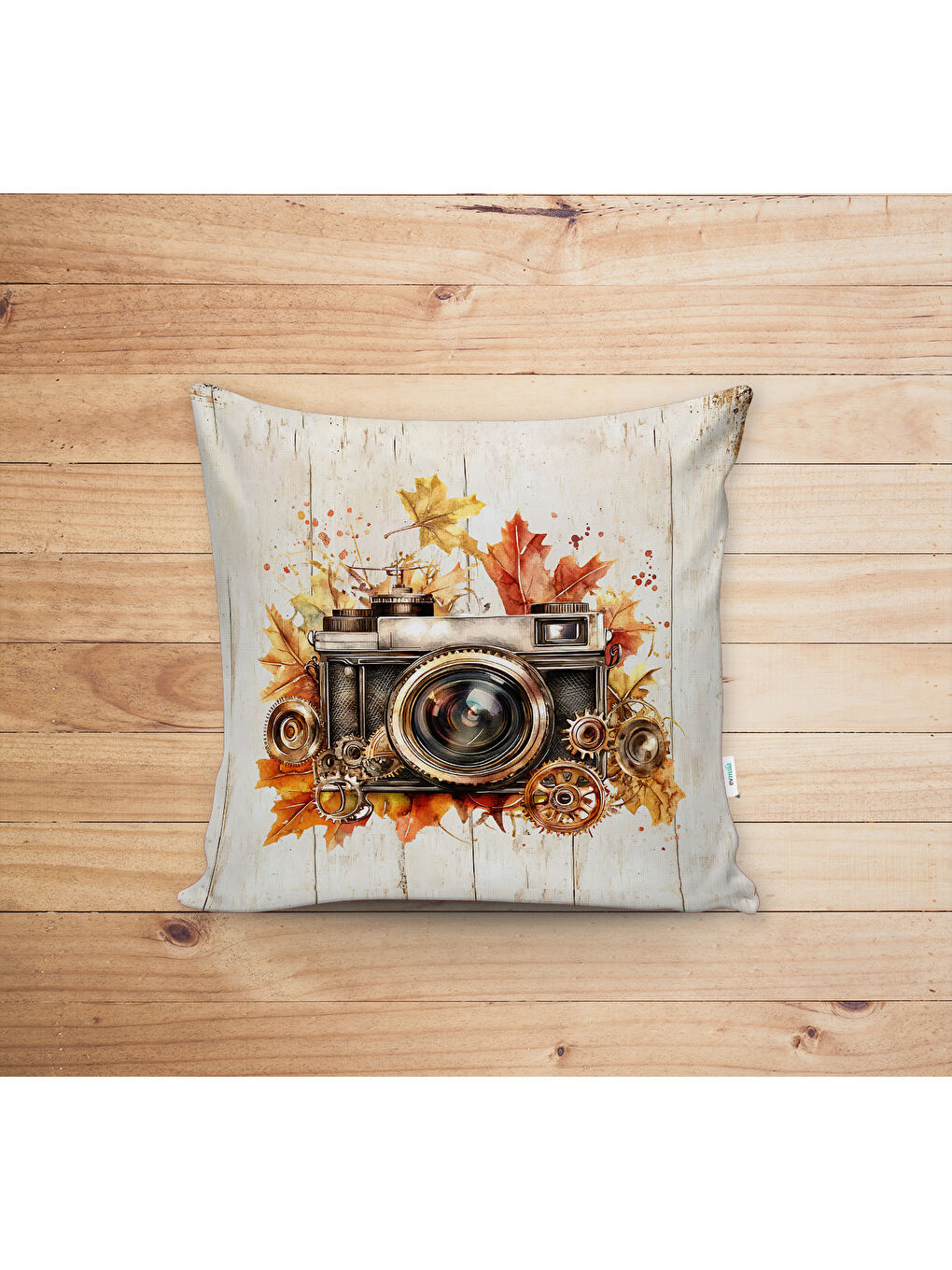 Karışık Çift Taraf Baskılı Kadife Doku Sonbahar Ve Kabak Desenli Kırlent Kılıfı-1