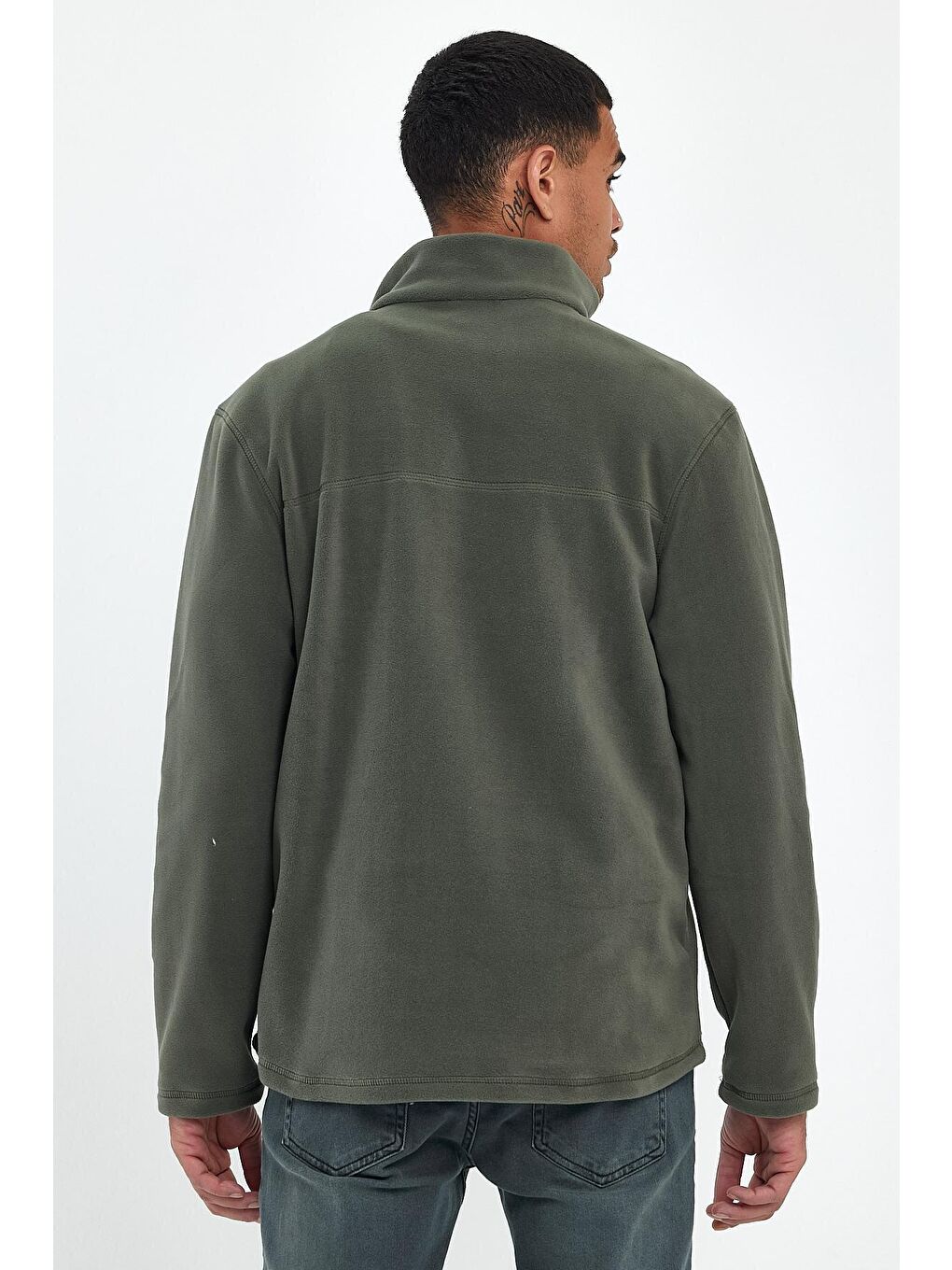 Haki Erkek Rahat Kalıp Softech Polar Yarım Fermuarlı Sweatshırt spr24pw20-3