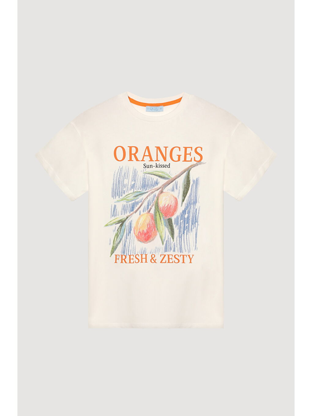 Portakal Baskılı Kısa Kol Tişört Ekru