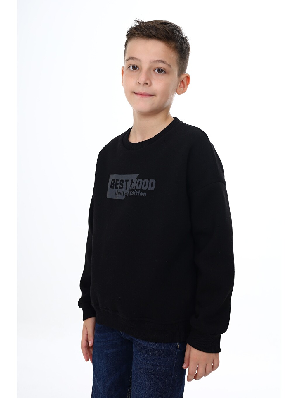 Siyah Erkek Çocuk Baskılı Sweatshirt-1