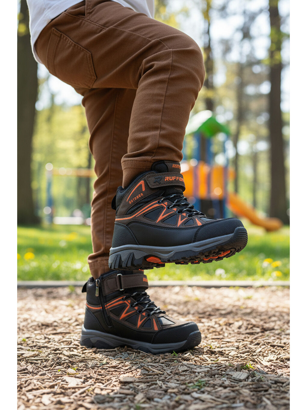 Kahverengi Kahve Turuncu Polarlı Kaymaz Çocuk Outdoor Bot 2301 F-2