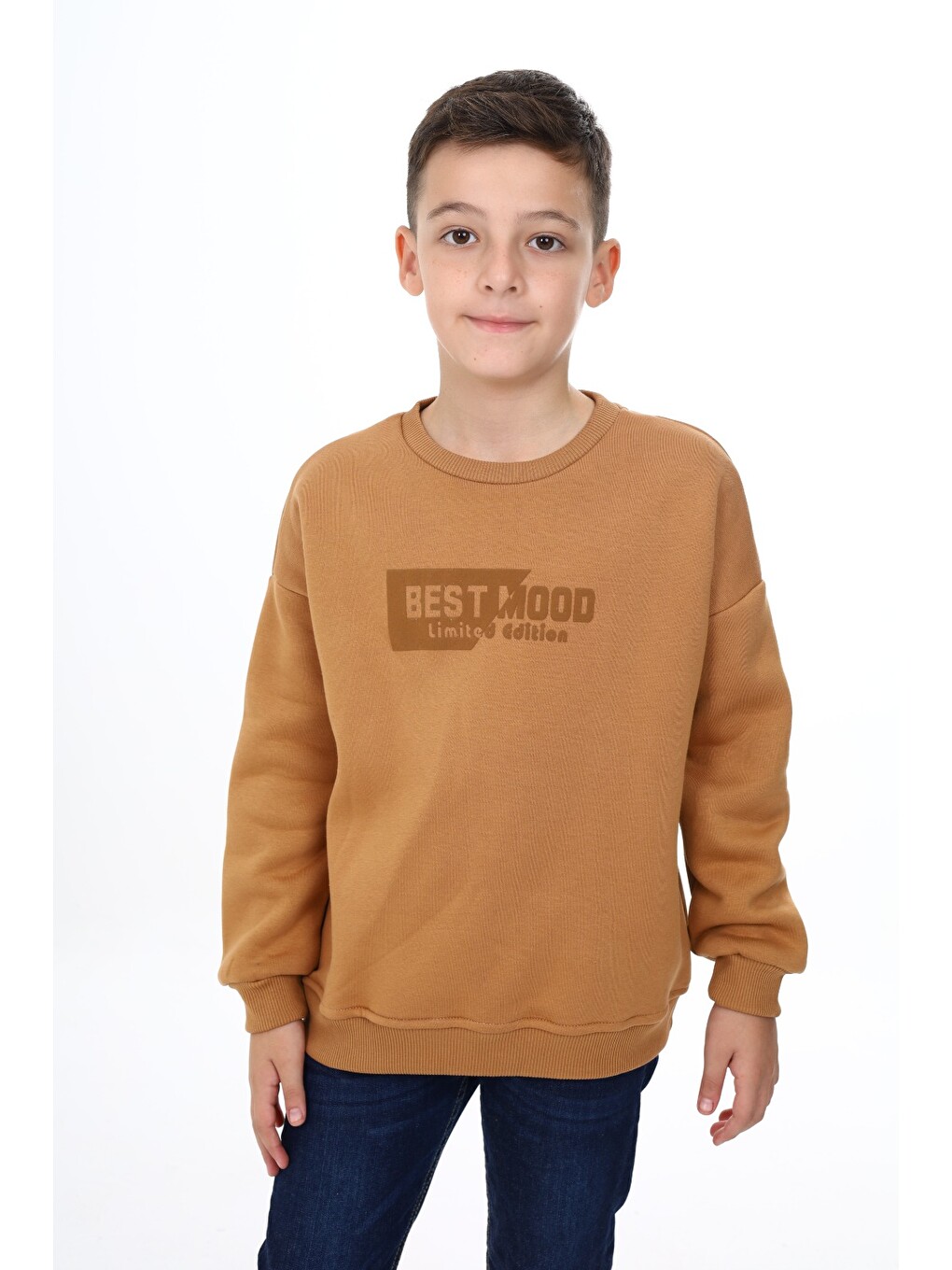 Kahverengi Erkek Çocuk Baskılı Sweatshirt