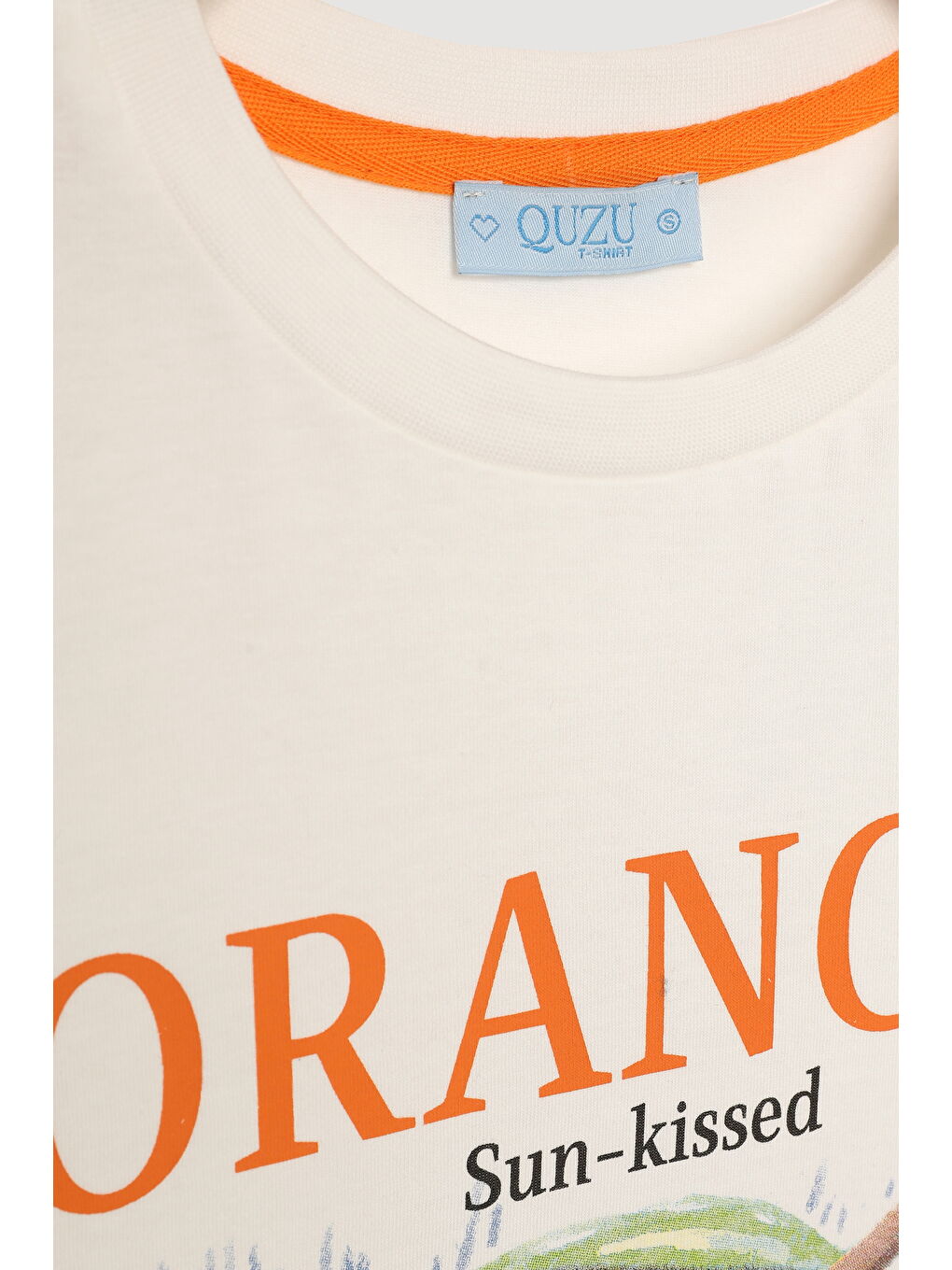 Portakal Baskılı Kısa Kol Tişört Ekru-1