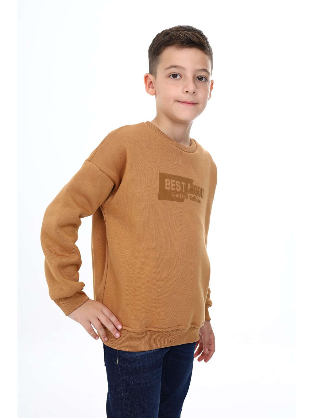 Kahverengi Erkek Çocuk Baskılı Sweatshirt-1