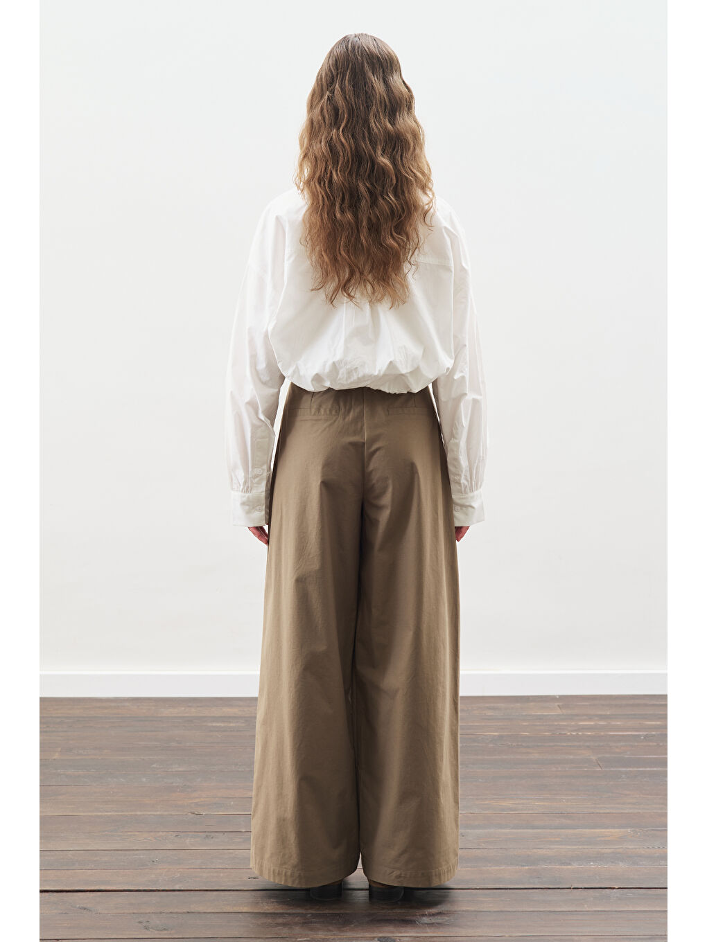 Geniş Pileli Gabardin Pantolon Haki-6