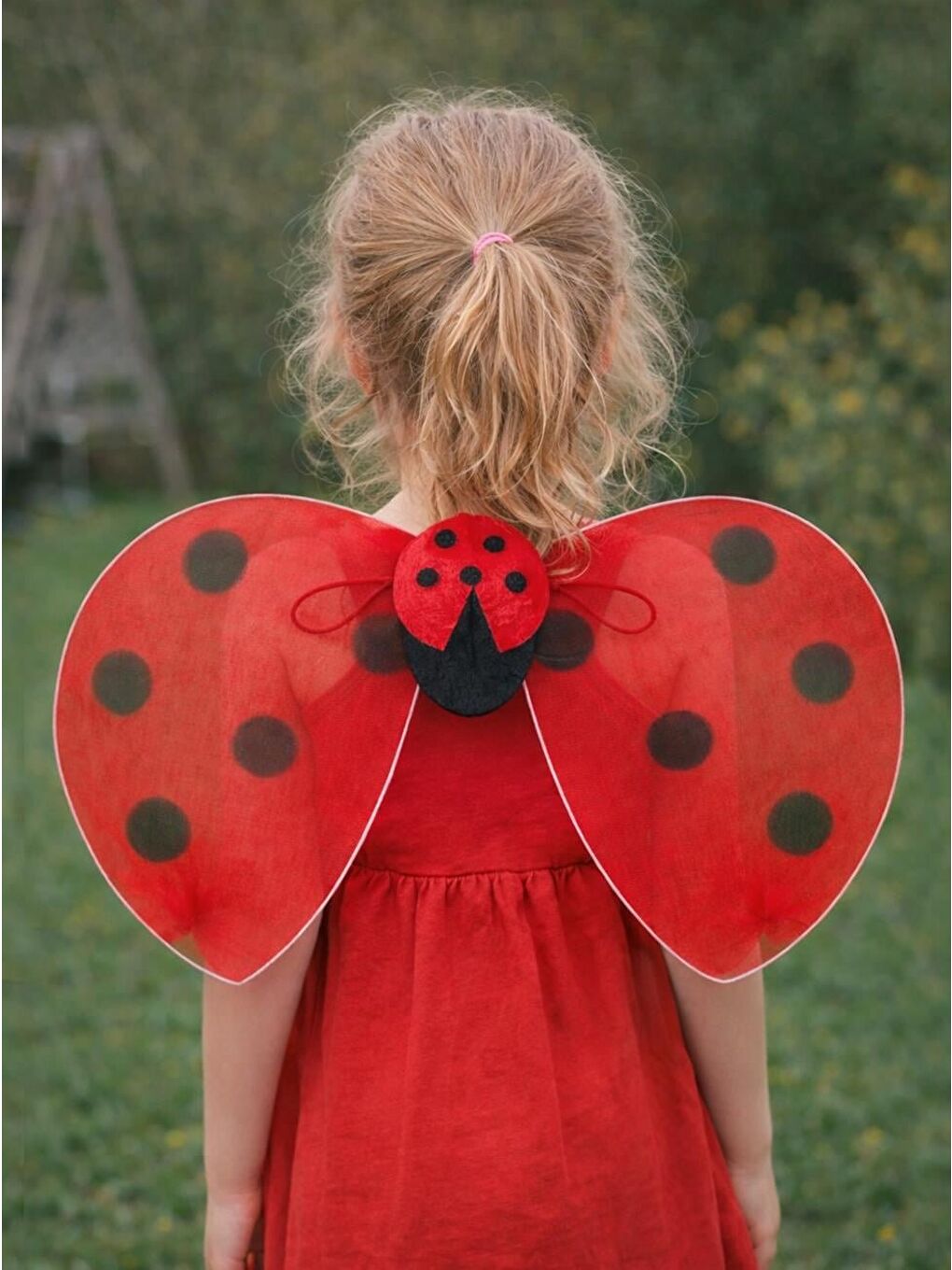 Kırmızı Uğur Böceği Kanadı Kostüm Seti Taç + Asa Kız Çocuk Parti Aksesuarı-1