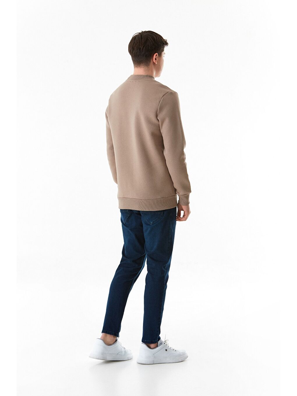 Bej 3 İplik One Step Ahead Baskılı Dik Yaka Sweatshirt-3