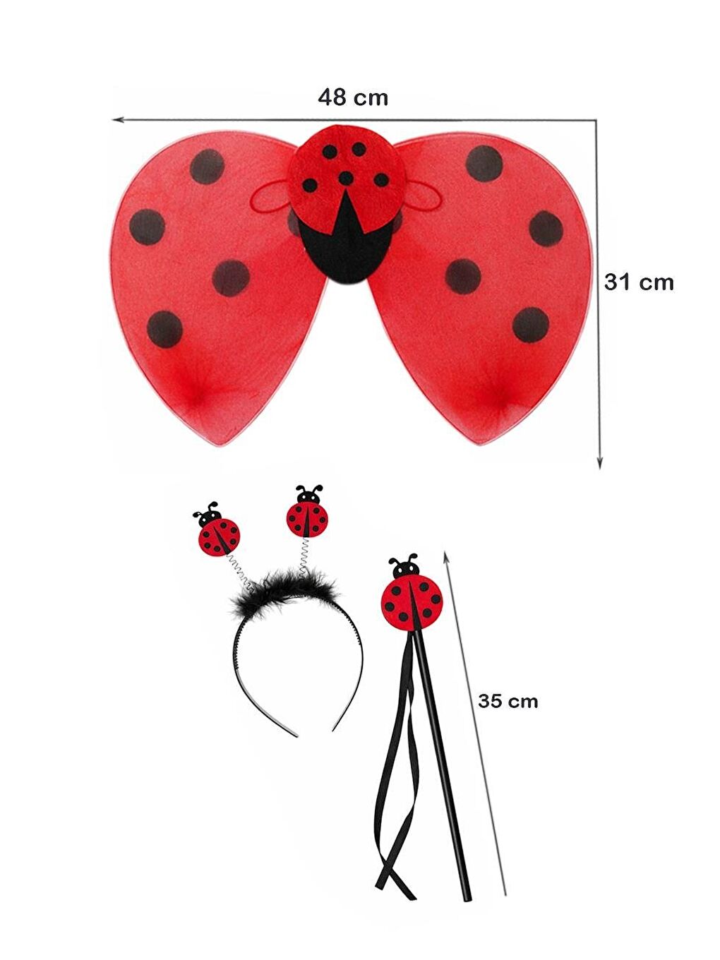 Kırmızı Uğur Böceği Kanadı Kostüm Seti Taç + Asa Kız Çocuk Parti Aksesuarı-2
