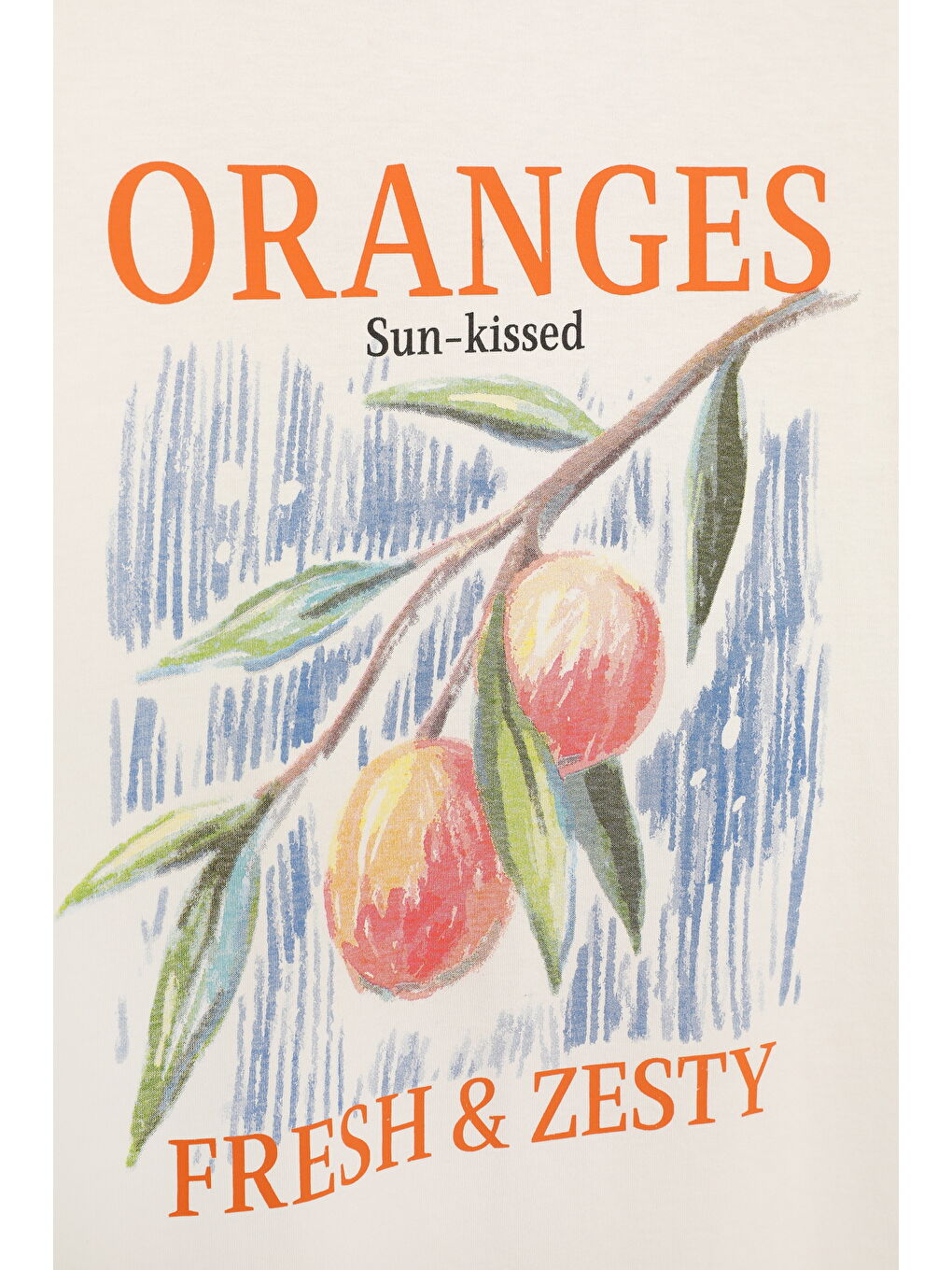 Portakal Baskılı Kısa Kol Tişört Ekru-2