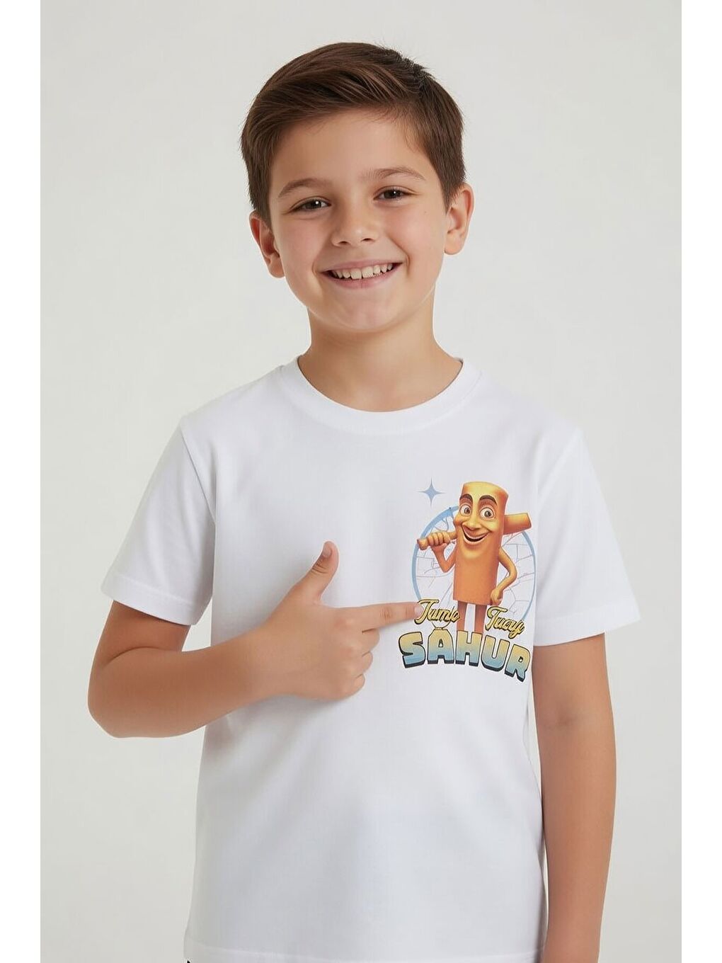 Ekru Erkek Çocuk Bisiklet Yaka Tişörtlü Şortlu 2li Baskılı Takım 24002-1