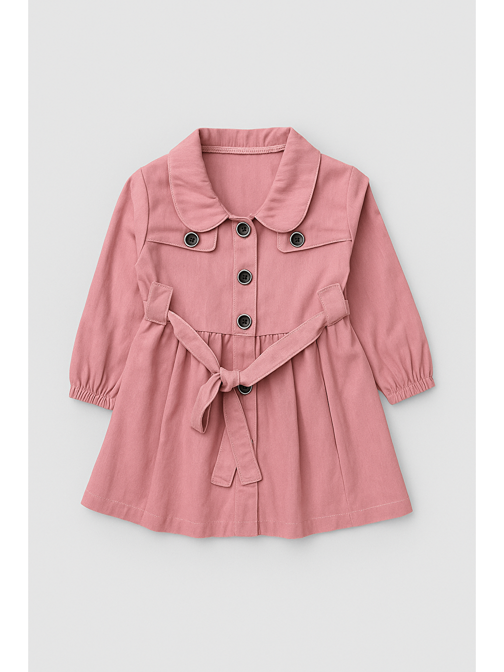 Kız Çocuk Pamuklu Pembe Kuşaklı Trençkot Ceket