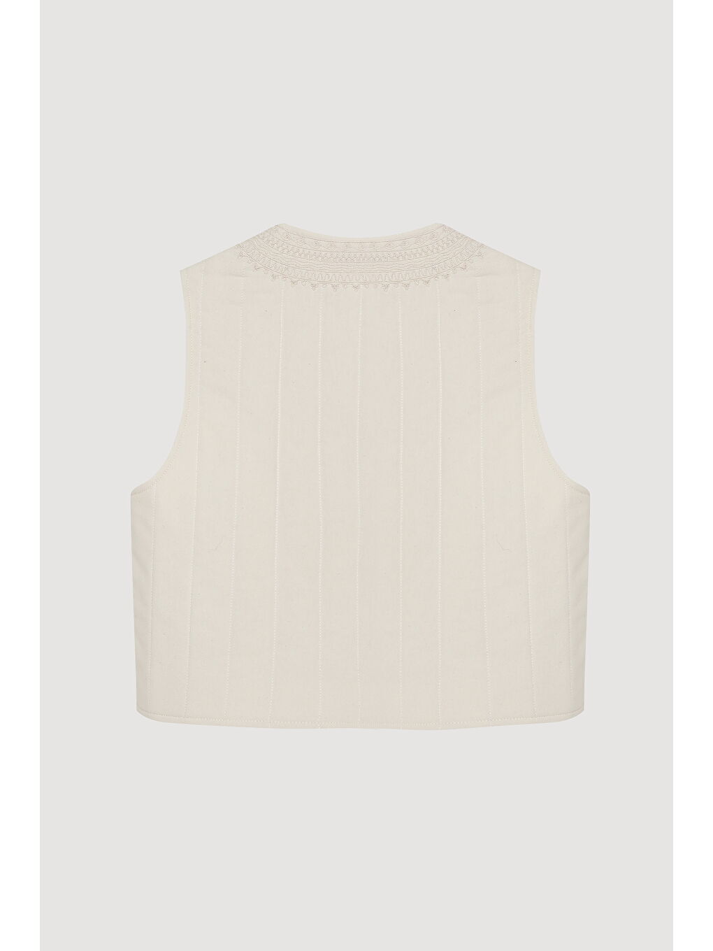Önü Nakışlı Yelek Ekru-1