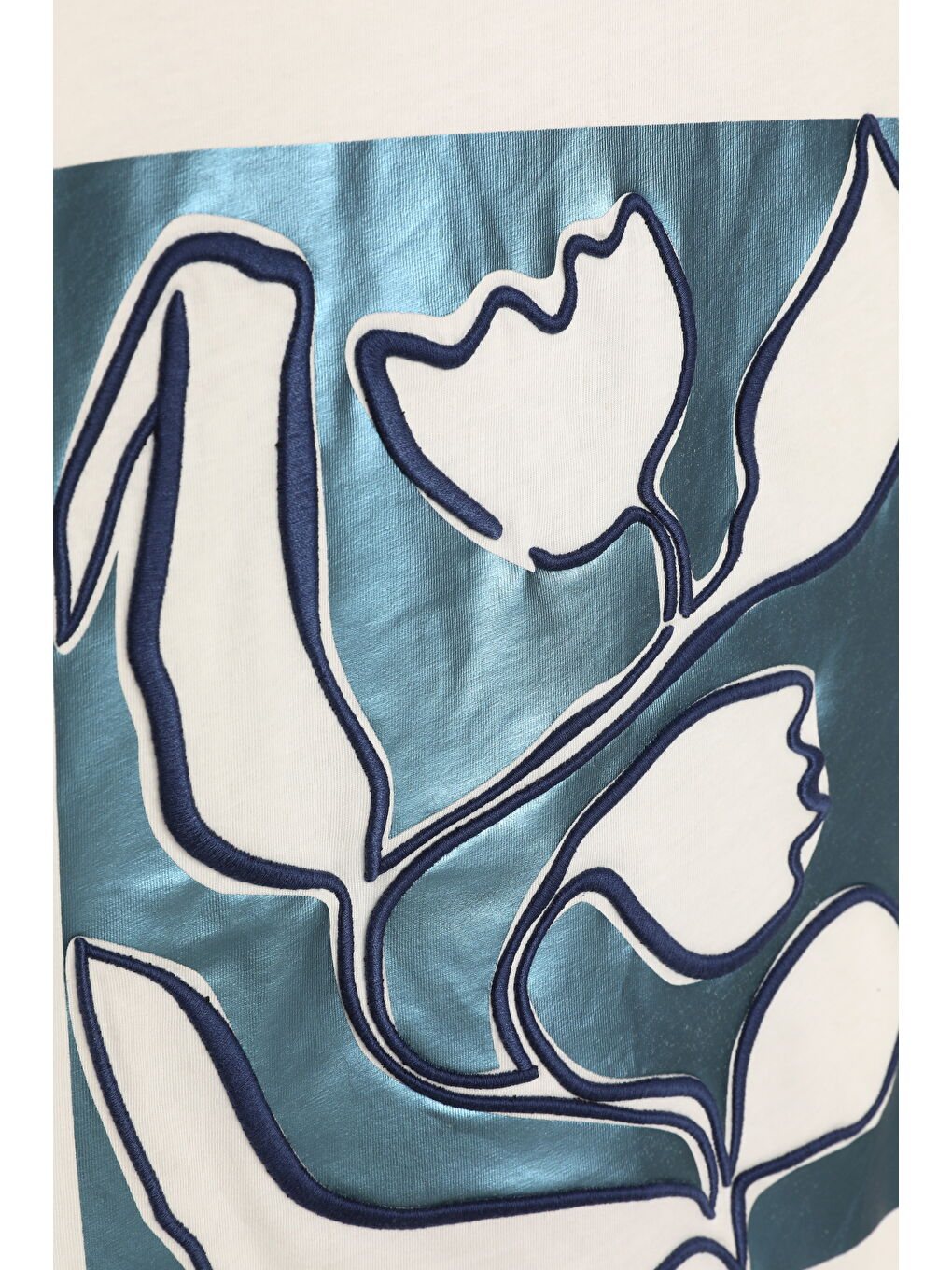 Kabartma Baskılı Yazılı Kısa Kol Tişört Ekru-3