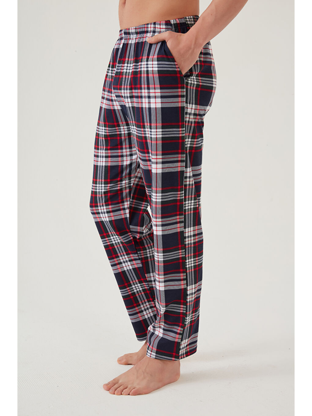 Erkek Pamuklu %100 Ekose-Lacivert 2'li Tek Alt Pijama-1