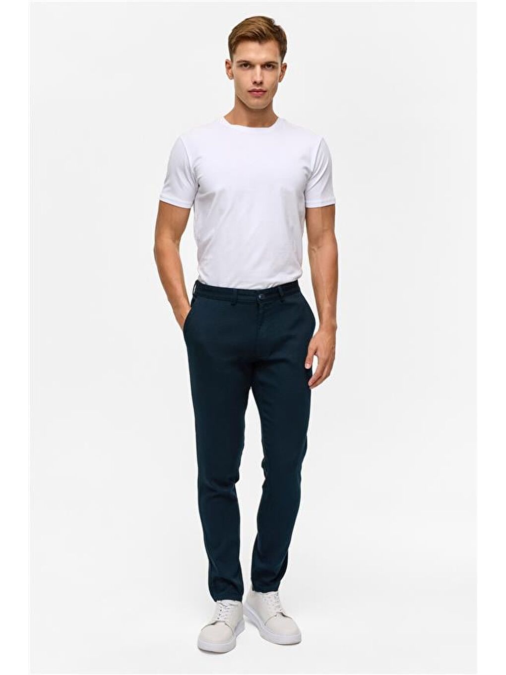 Lacivert Slim Armürlü Pantolon