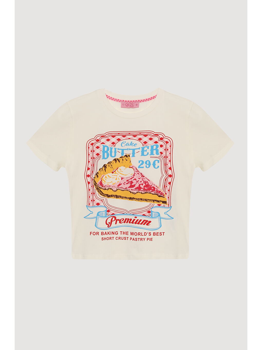 Renkli Pasta Baskılı Kısa Kol Tişört Ekru