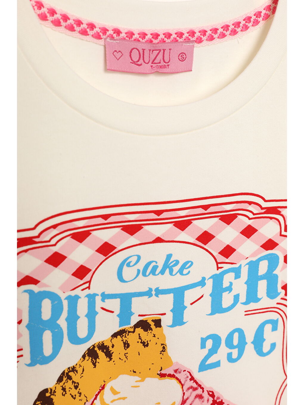 Renkli Pasta Baskılı Kısa Kol Tişört Ekru-1