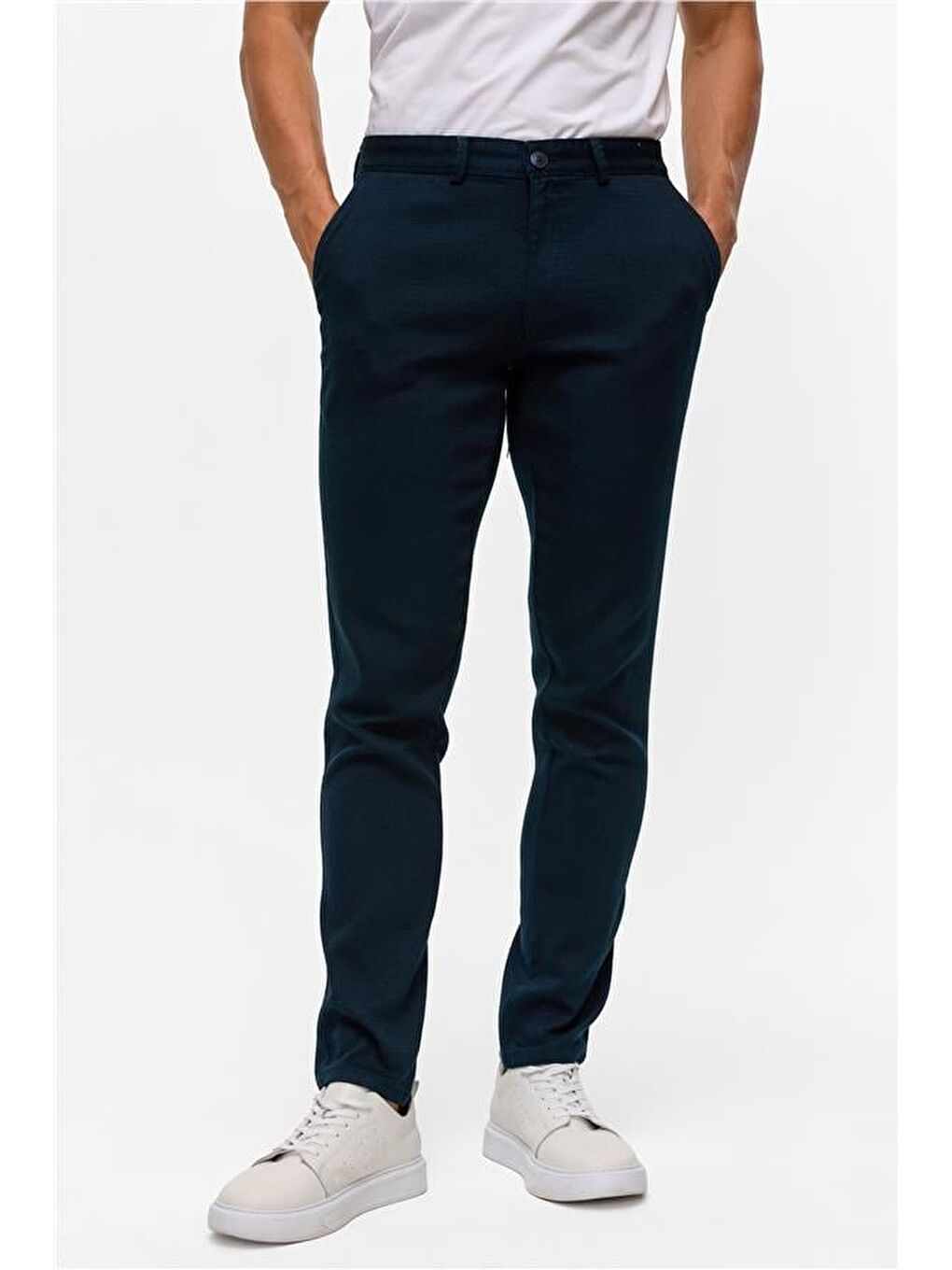 Lacivert Slim Armürlü Pantolon-1