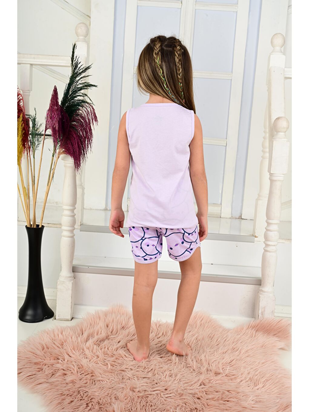 Lila Kız Çocuk Askılı Pijama Takımı Always Smile Somon-2