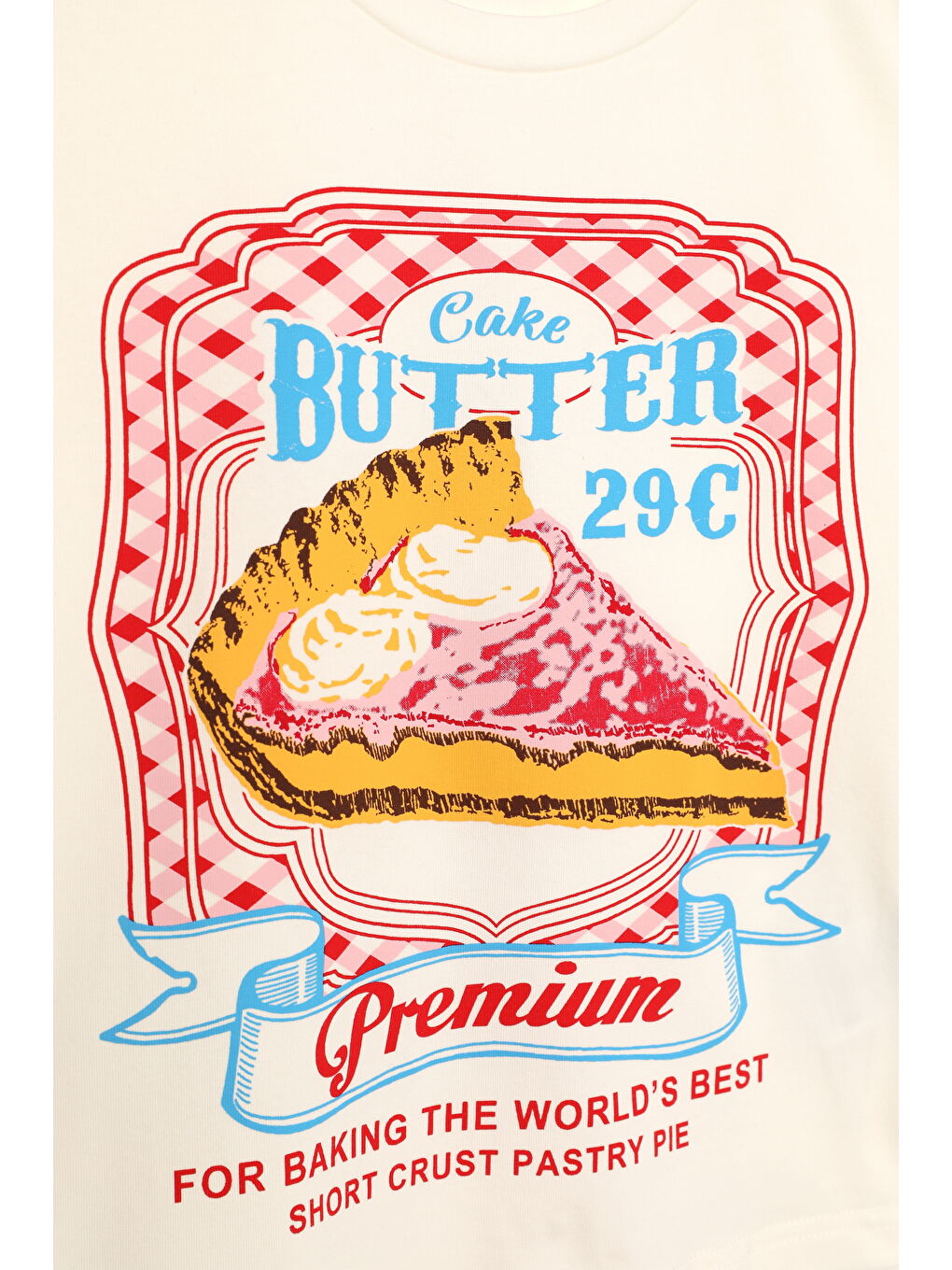 Renkli Pasta Baskılı Kısa Kol Tişört Ekru-2