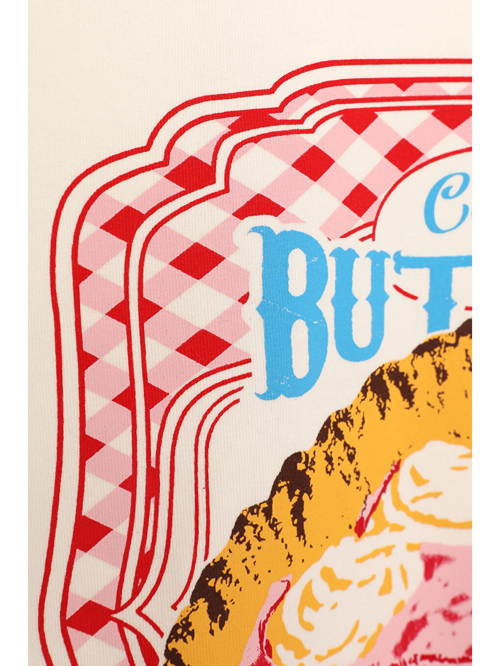 Renkli Pasta Baskılı Kısa Kol Tişört Ekru-3