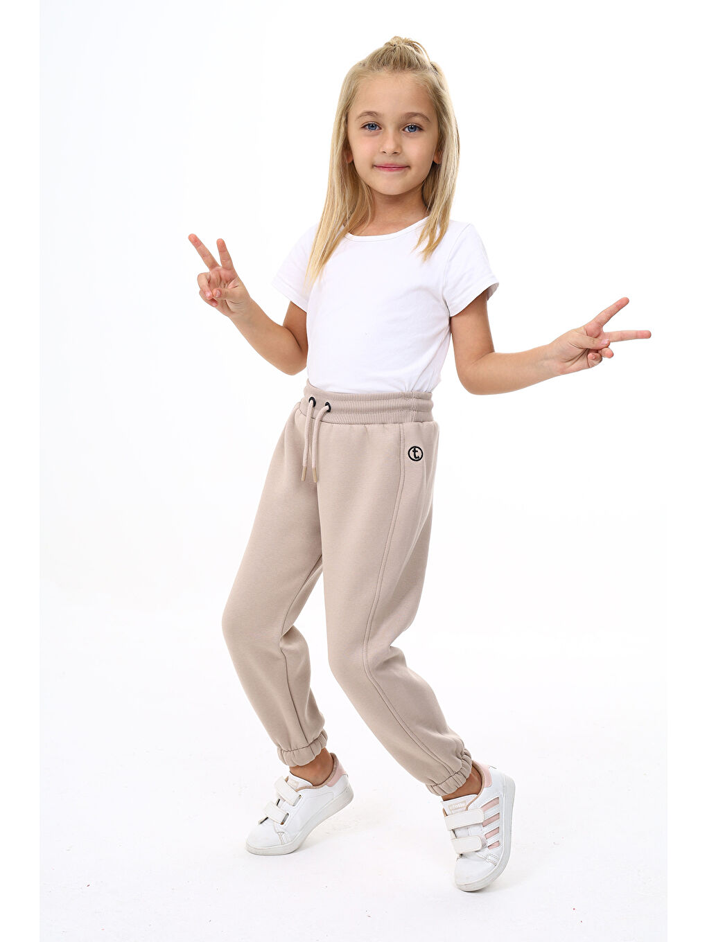 Bej Kız Çocuk Nakışlı Eşofman Alt