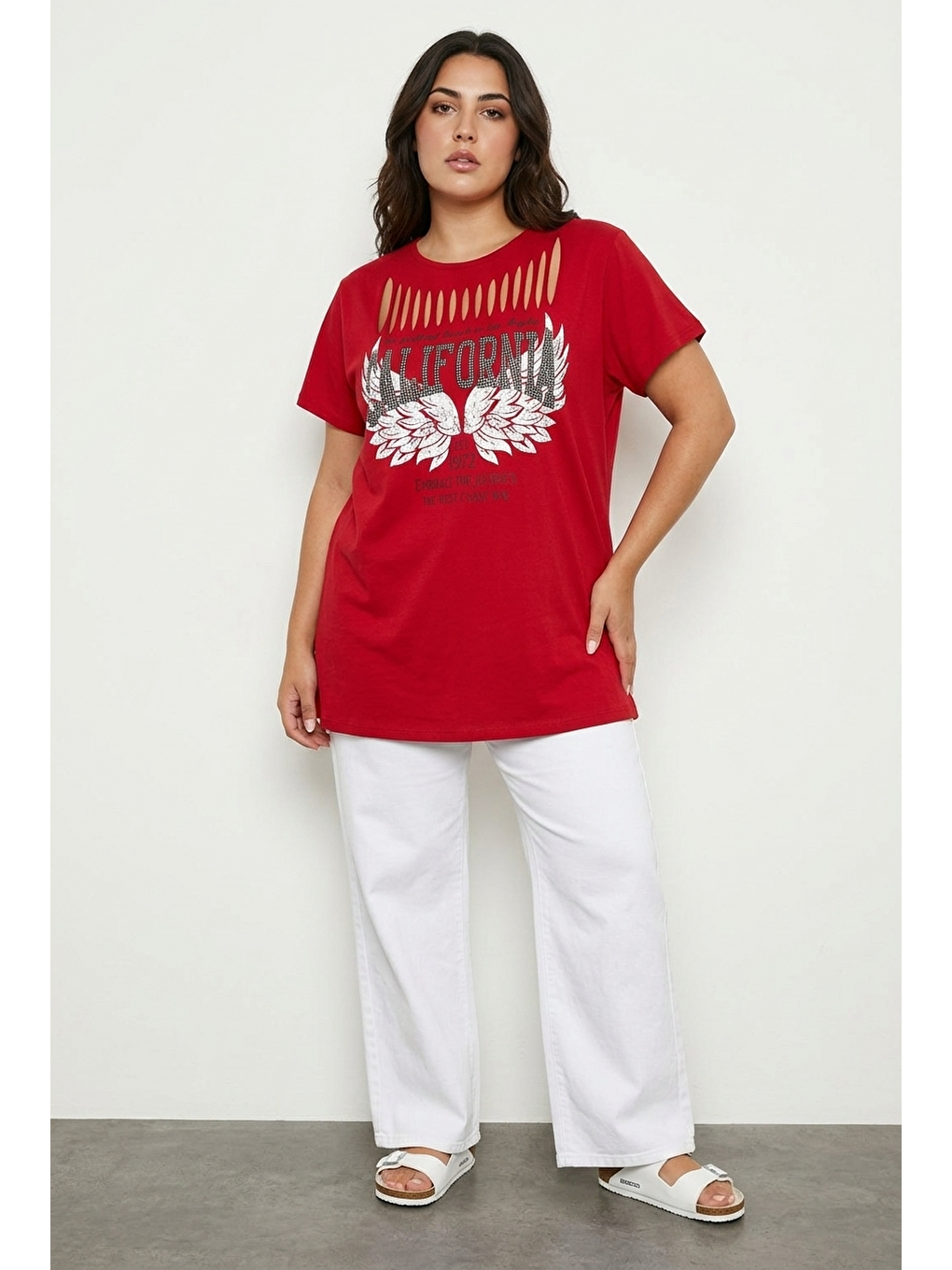 Kırmızı Bisiklet Yaka Baskılı T-shirt-1