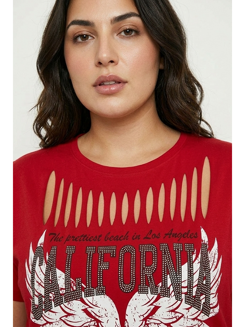 Kırmızı Bisiklet Yaka Baskılı T-shirt-3