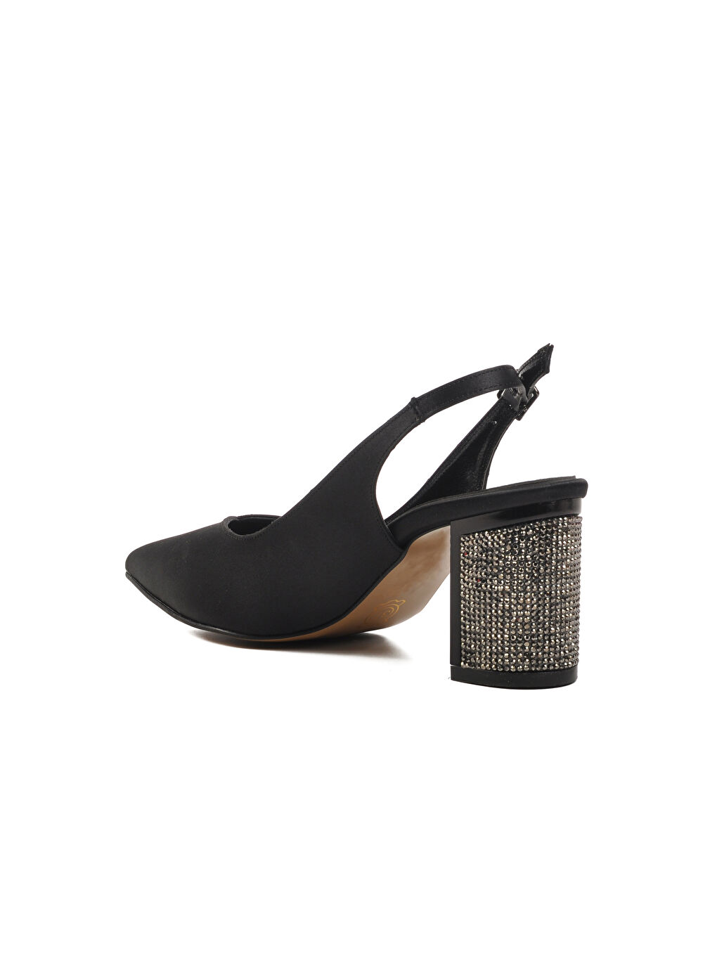 Siyah Saten Kalın Topuk Kadın Topuklu Ayakkabı 357128 Z-3