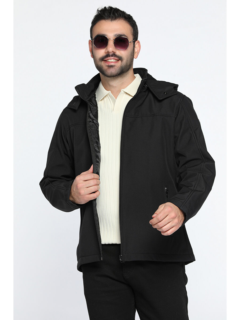 Mishar İtalia Siyah Erkek Kapüşonlu Softshell Mont