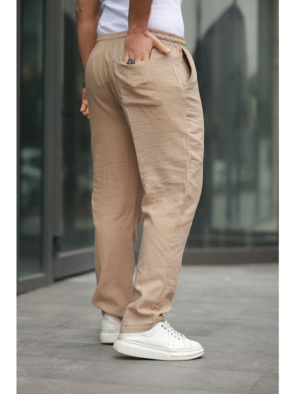 Kahverengi Trend Beli Lastikli Bol Paça Baggy Erkek Pantolon-2