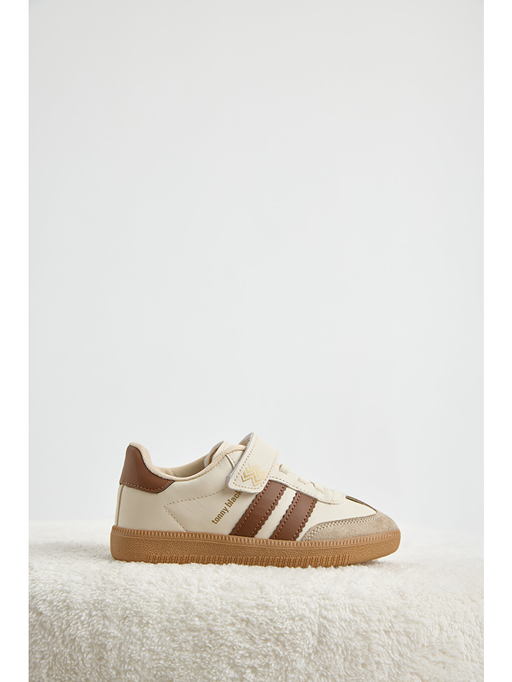 Çocuk Unisex Bej Termo Taban Yanı Şeritli Cırtlı Bağcıklı Sneaker-1