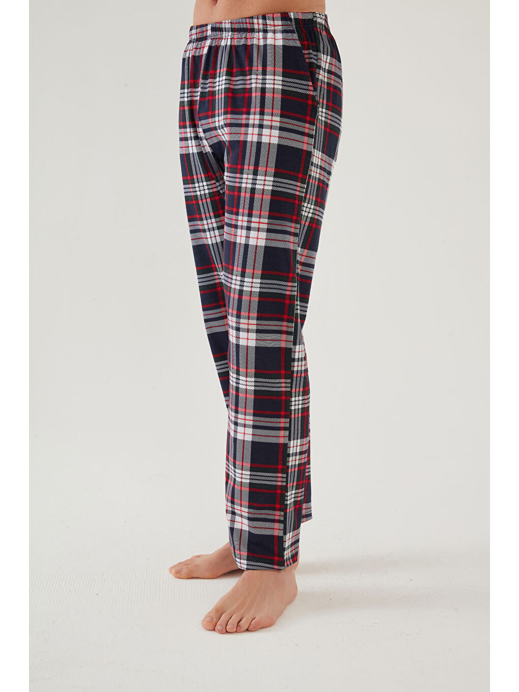 Erkek Pamuklu %100 Ekose-Lacivert 2'li Tek Alt Pijama-2