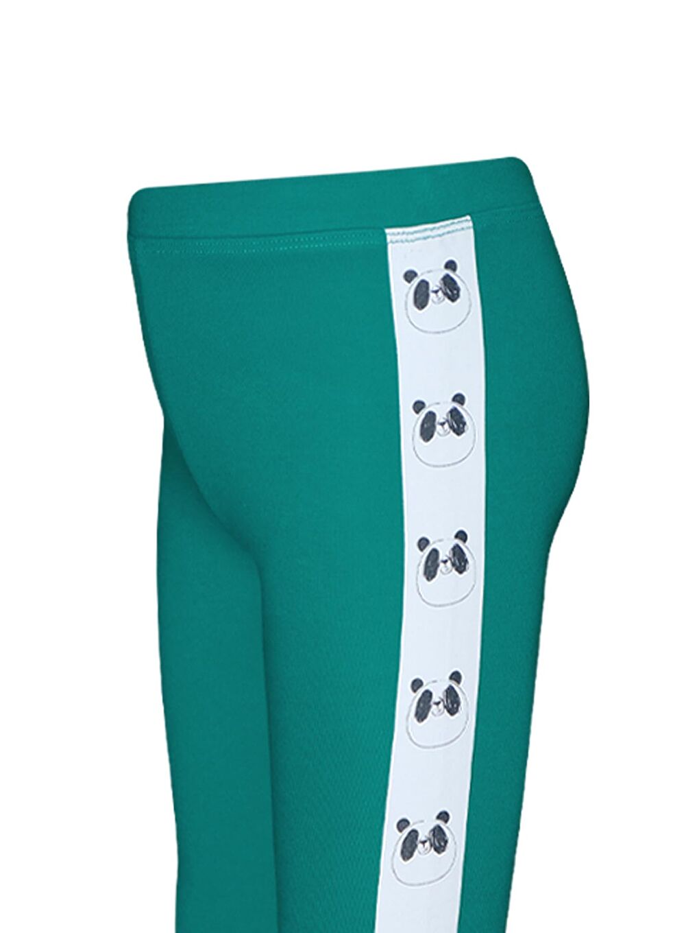 Koyu Yeşil Kız Çocuk Şardonlu Yanda Panda Baskılı Tayt-2