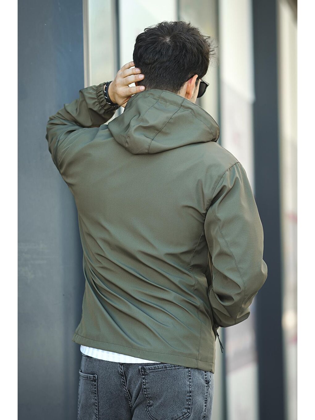 Haki Barky Suya Dayanaklı Fermuar Detaylı Astarlı Erkek Kapüşonlu Mevsimlik Yağmurluk-5