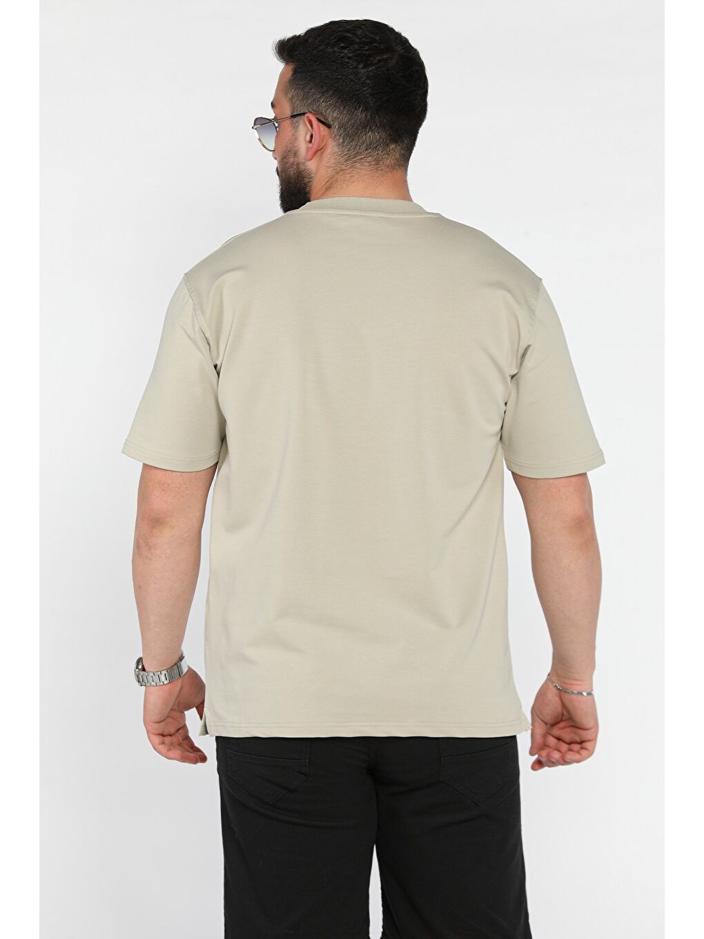 Bej Erkek Bisiklet Yaka Tişört-2