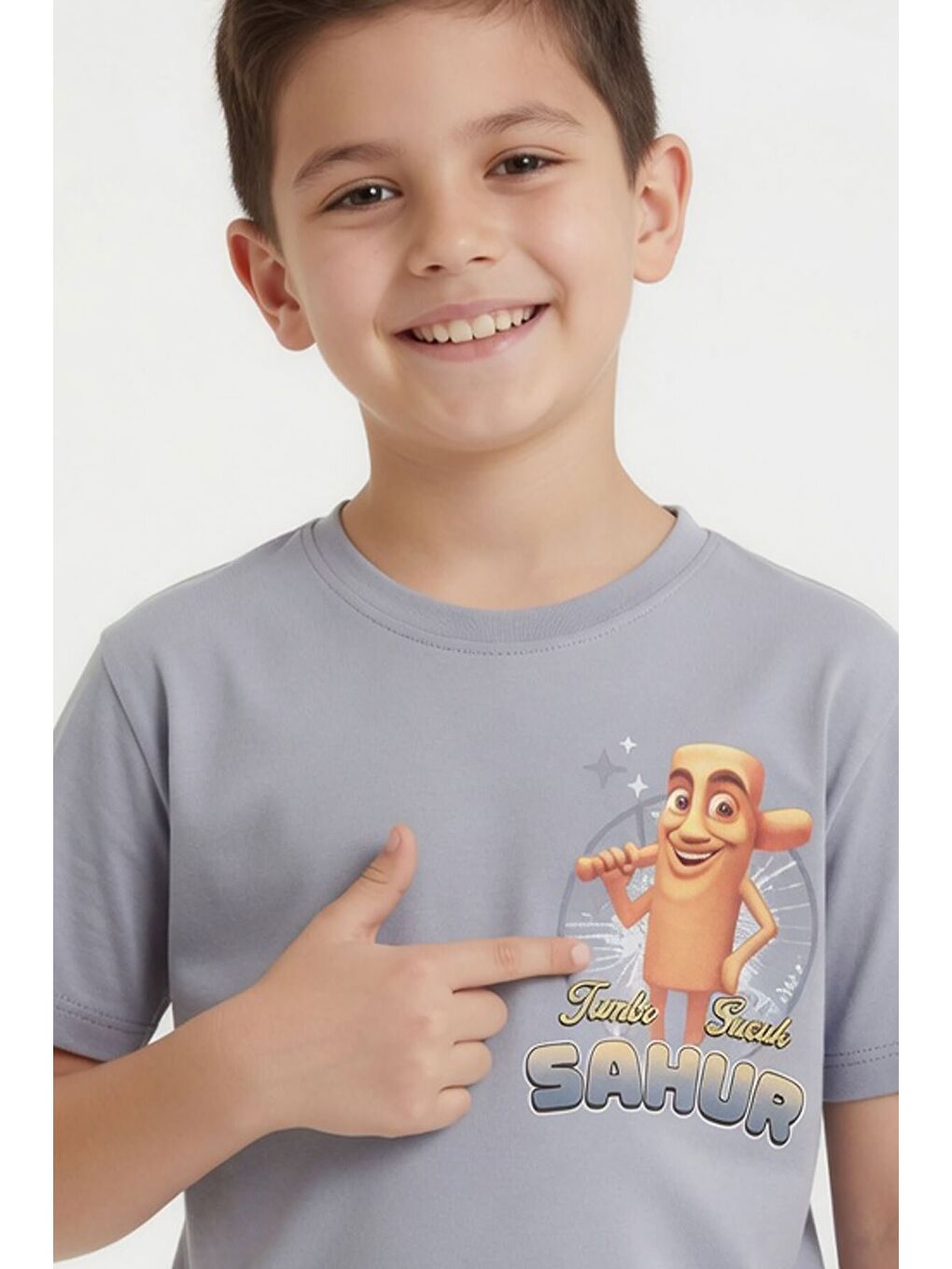 Gri Füme Erkek Çocuk Bisiklet Yaka Tişörtlü Şortlu 2li Baskılı Takım 24003-1