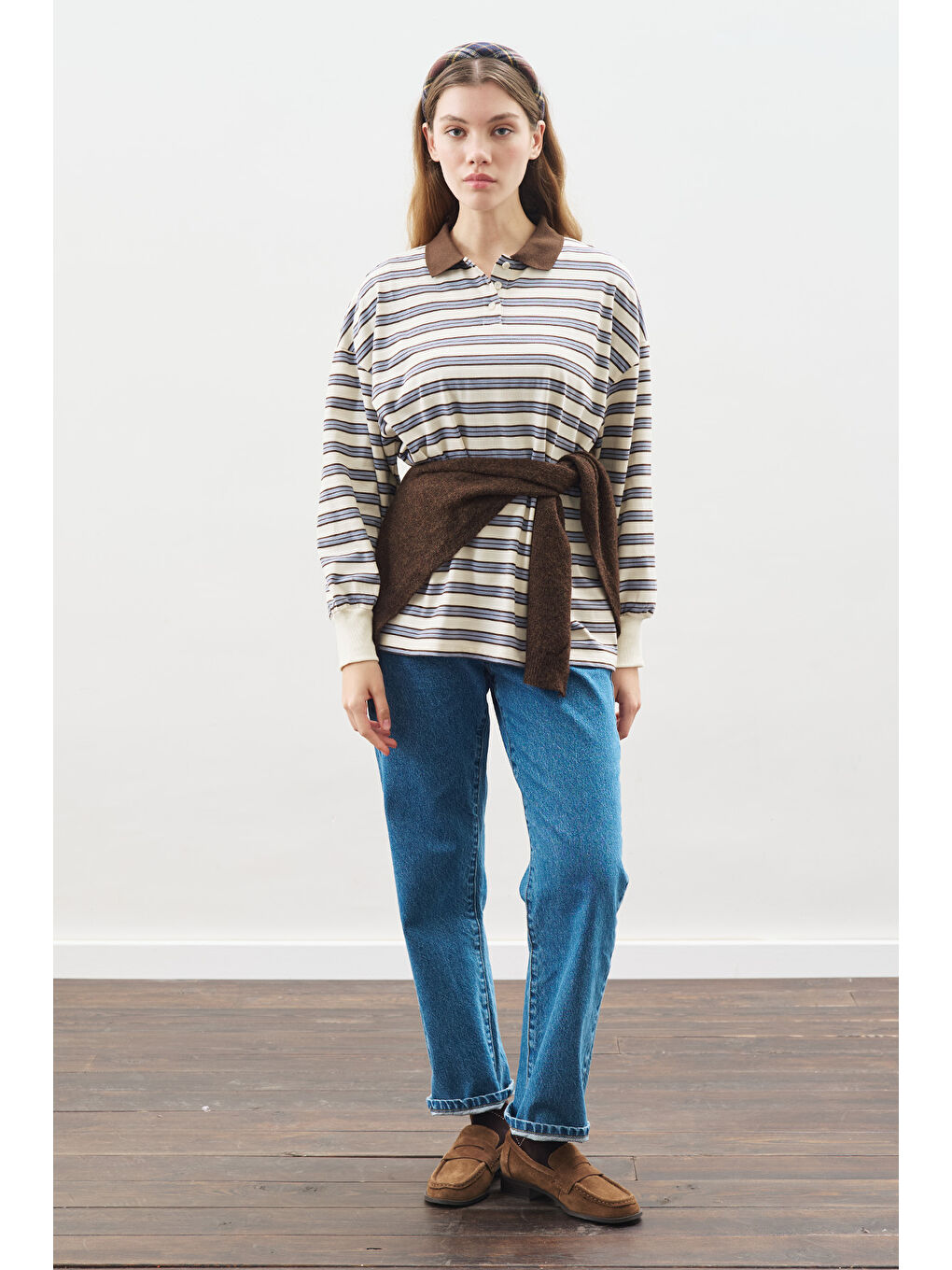 Polo Yaka Oversıze Tshırt Mavi-1