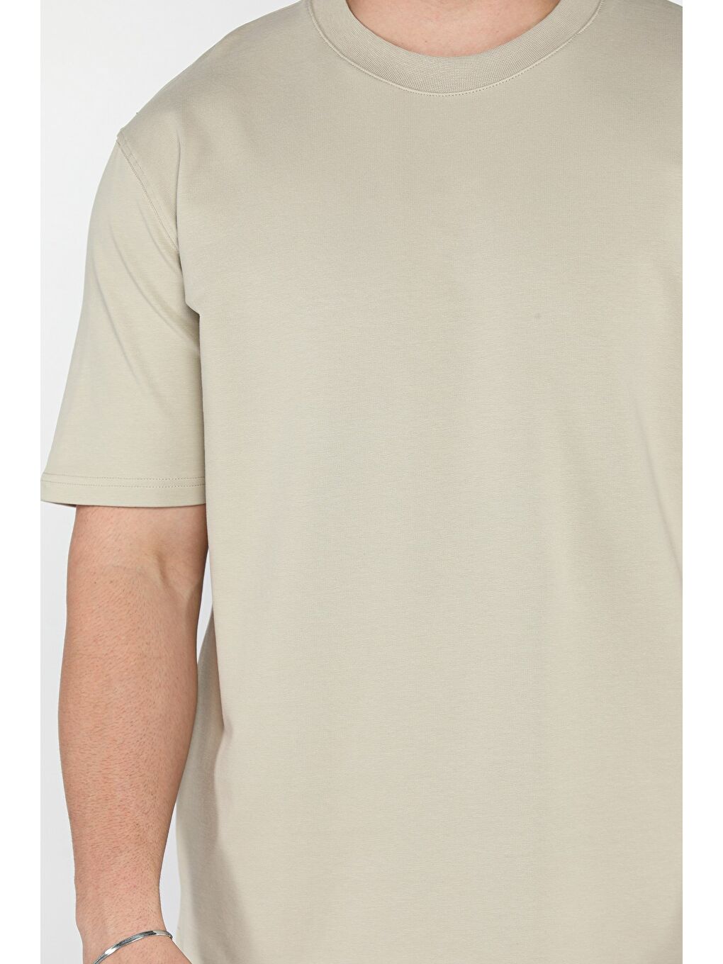 Bej Erkek Bisiklet Yaka Tişört-3
