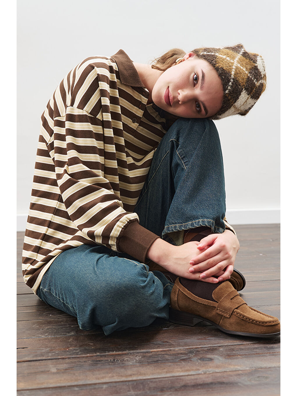 Polo Yaka Oversıze Tshırt Kahverengi-2