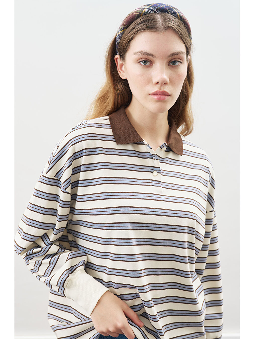 Polo Yaka Oversıze Tshırt Mavi-4