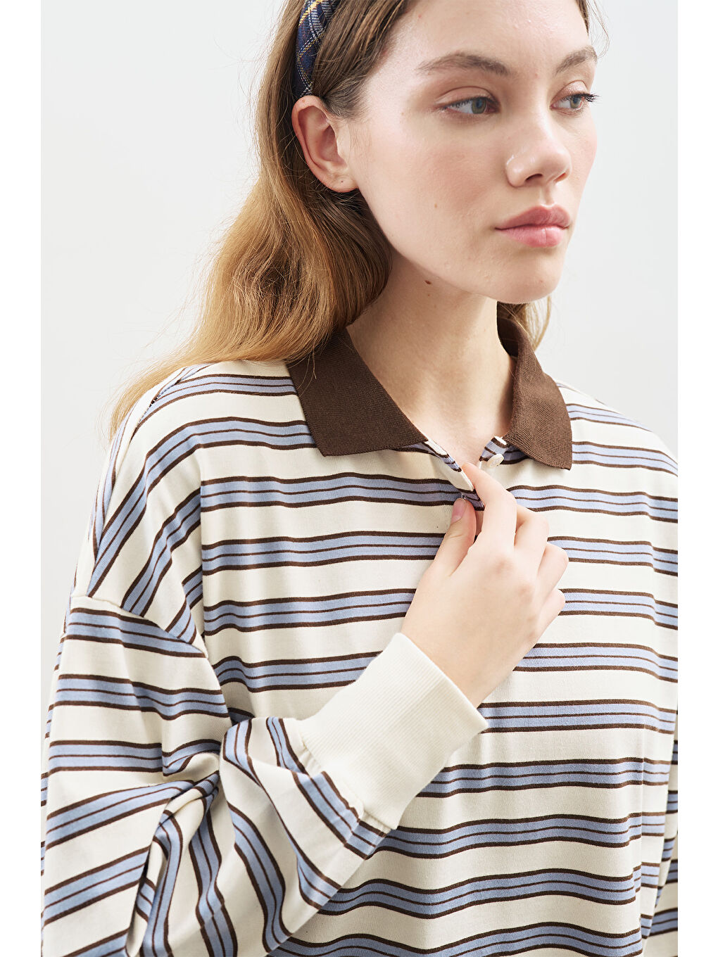 Polo Yaka Oversıze Tshırt Mavi-5