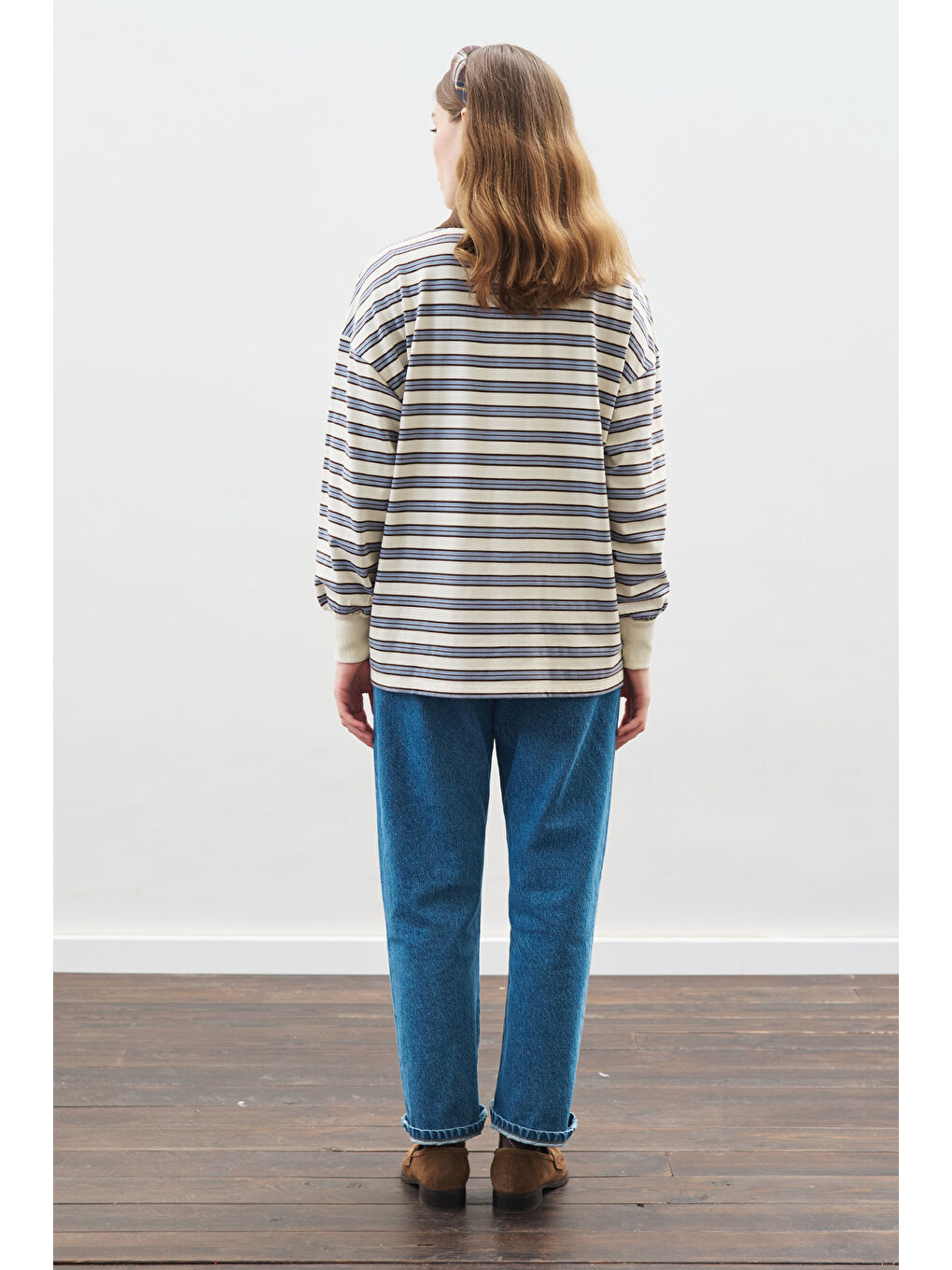 Polo Yaka Oversıze Tshırt Mavi-6