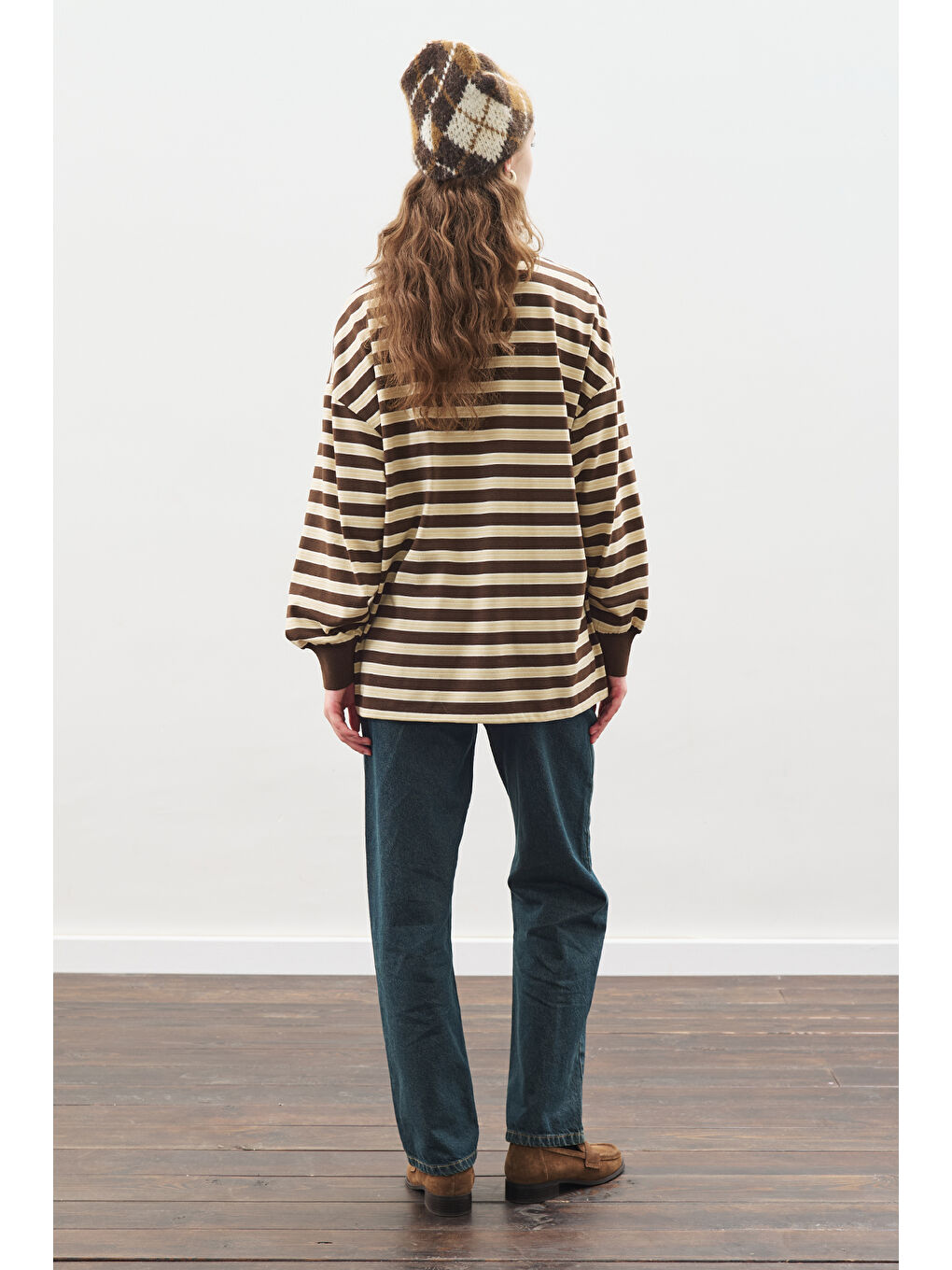 Polo Yaka Oversıze Tshırt Kahverengi-7