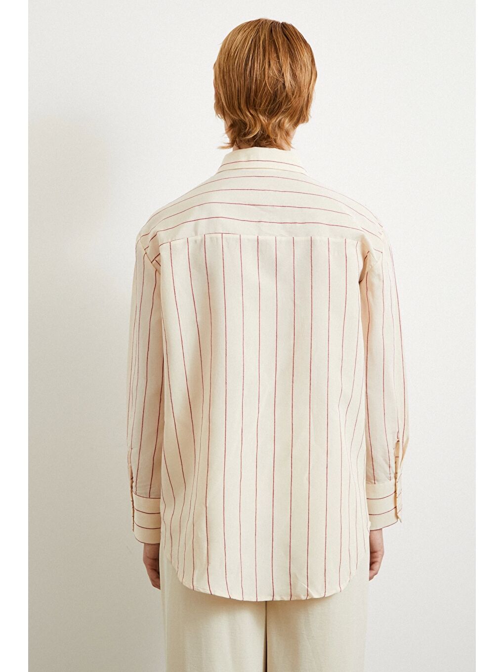 Kontrast Çizgili Modal Gömlek Fuşya-5