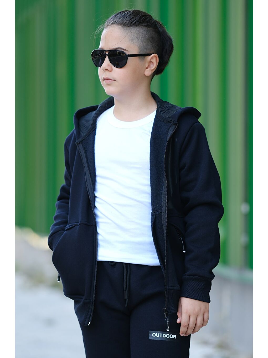 Lacivert Erkek Çocuk Fermuarlı Kapüşonlu Eşofman Takımı Outdoor ESF 0030