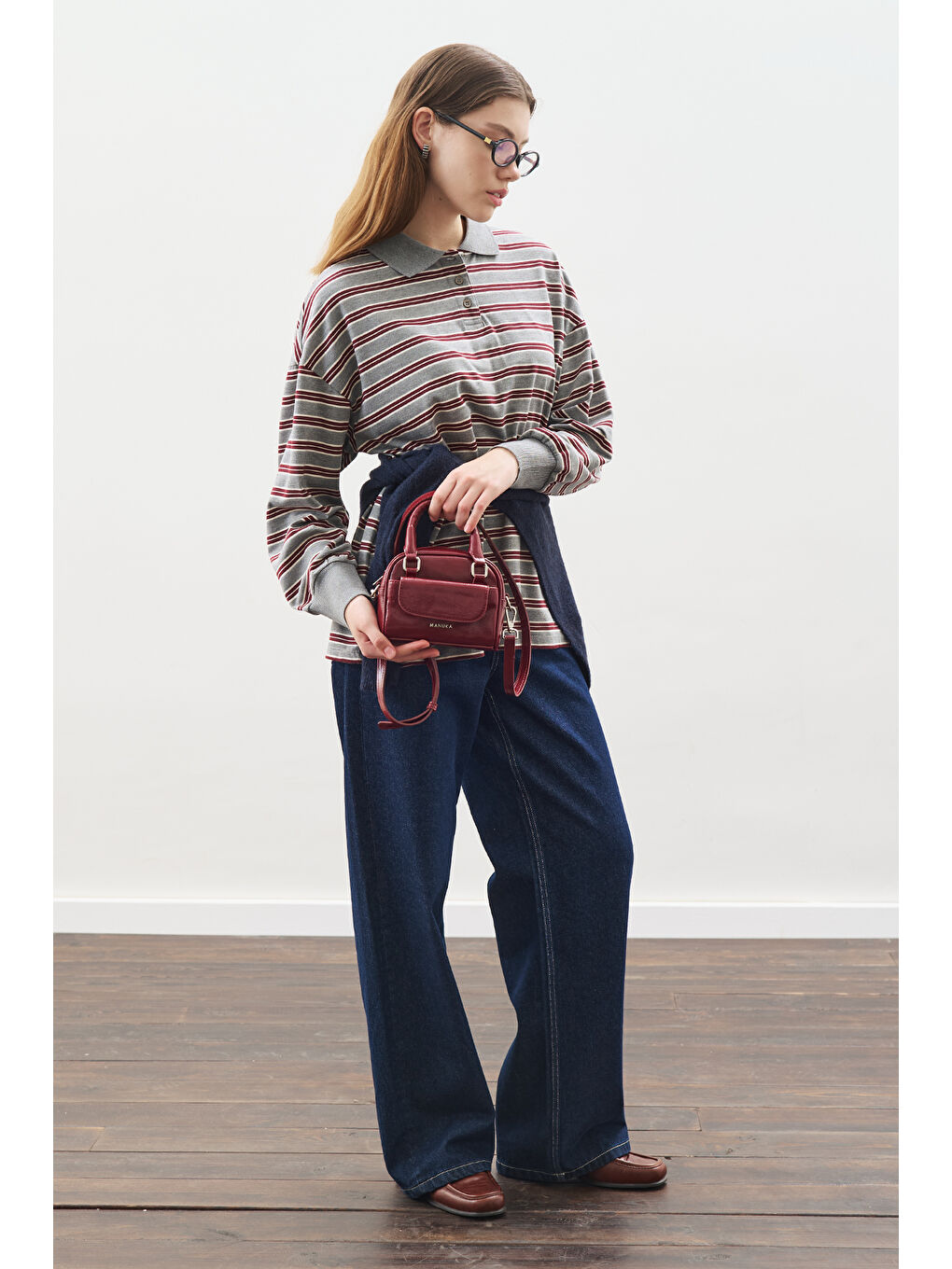 Polo Yaka Oversıze Tshırt Gri-1