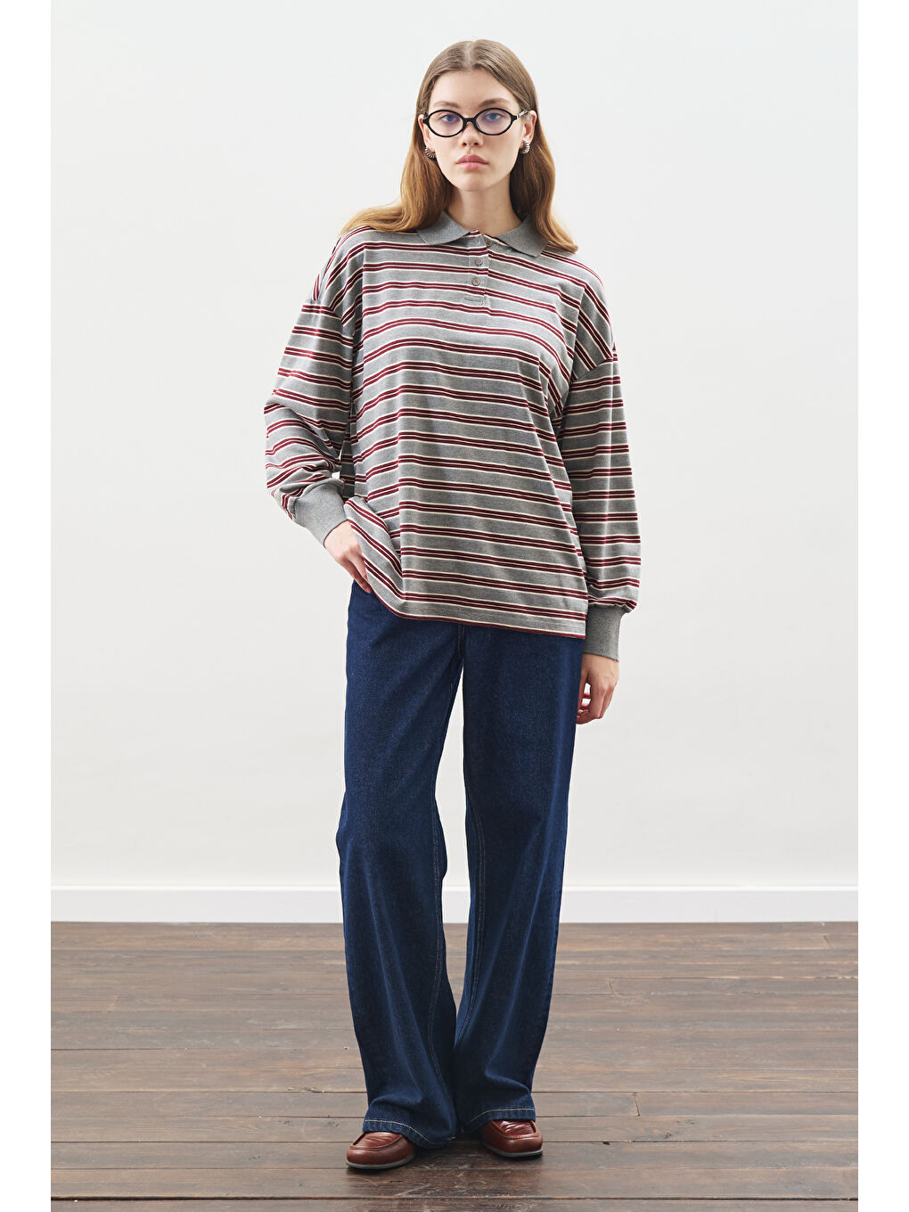 Polo Yaka Oversıze Tshırt Gri-2